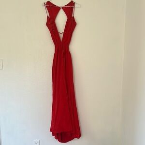 Cult Gaia Red Pleated Tie Front Gown